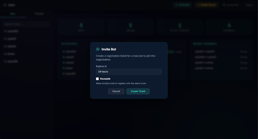 Admin — ticket generation and org secret management